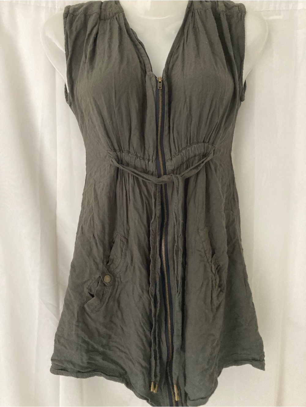 Twik Simons Olive Utility Zip Front Sleeveless Dress TP XS